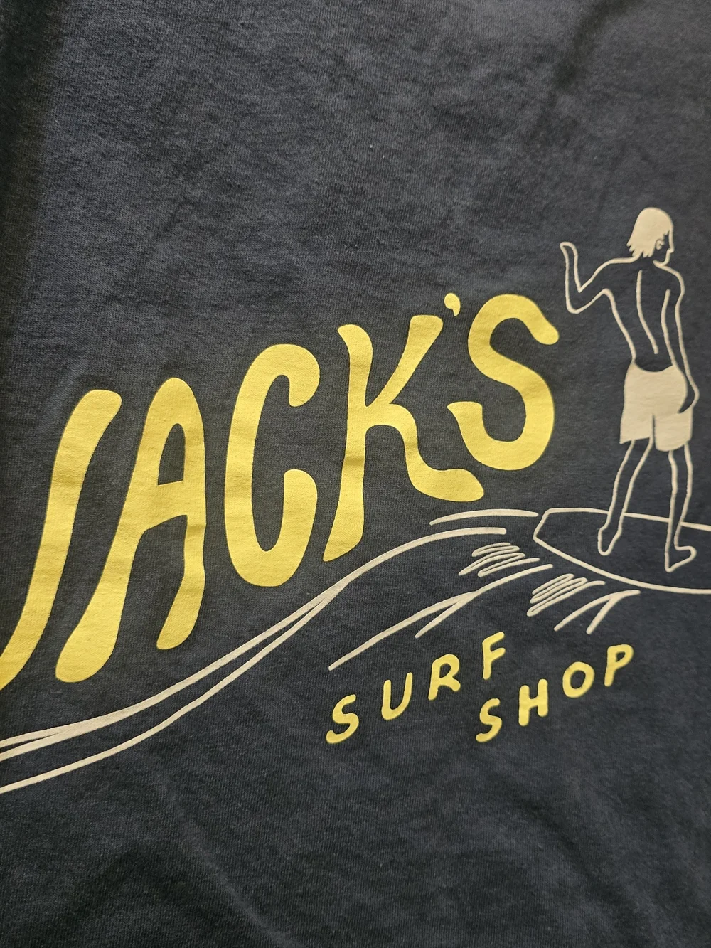 Jack's Surf Shop Navy Short Sleeve Tee with Yellow Logo